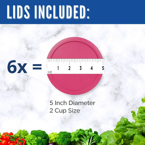 Replacement Lid for Pyrex 5" Storage Plastic Cover 2 Cup Bowl 7200-PC Fuchsia (6-Pack)