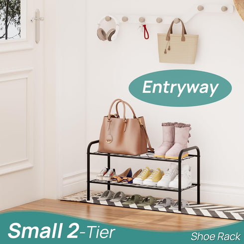 Closet, 2-Tier 4-8 viewcare Shoe Rack for Small Shoe Rack for Entryway & Garage, Sturdy Metal Construction, Shoe