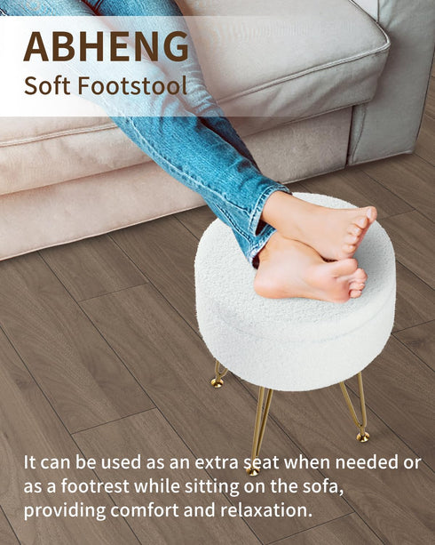 UASND51W ABHENG Storage Ottoman Round Footrest Stool, Vanity Stool Chair Faux Teddy Fur with Storage, Modern