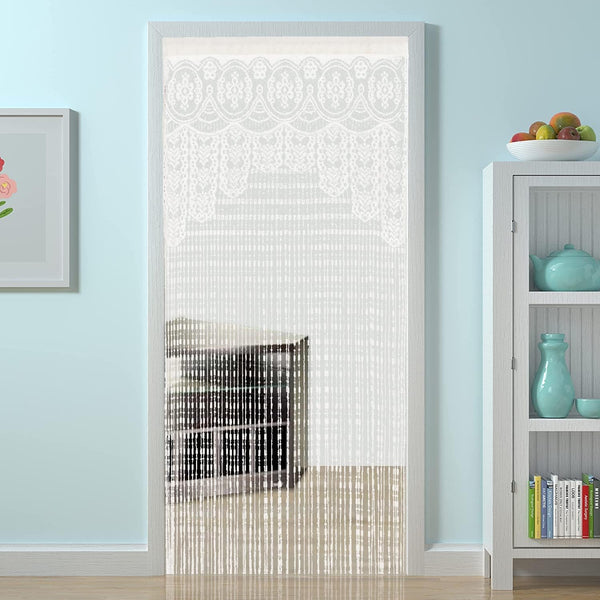 String Door Privacy Lace Curtain - Macrame Boho Doorway Window Curtains for Decorative Room Separation (White)
