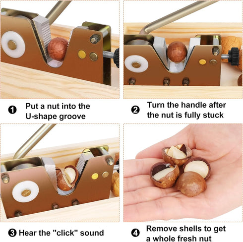 More-4 Nut Cracker Heavy Duty Walnut Cracker with Wooden Base Adjustable Nut Tongs Manual Nut Crackers for All Nuts Nut