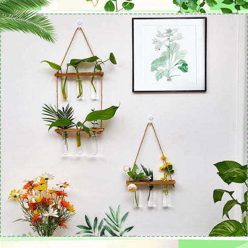 3 18 1/2/3 Leumoi Pcs Wall Hanging Plant Propagation Station with Wooden Stand, Glass Test Tubes, Tiered Planters
