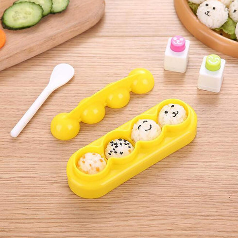 4 Pcs DIY Rice Ball Mould Shaker & 2 Smile Face Seaweed Nori Punch Embossing Mold Kitchen Tools with Mini Spoon