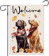 Welcome Fall Dog Garden Flag, 12x18 Inch Double Sided for Outside Thanksgiving, Small Flag for Labrador Golden Retriever