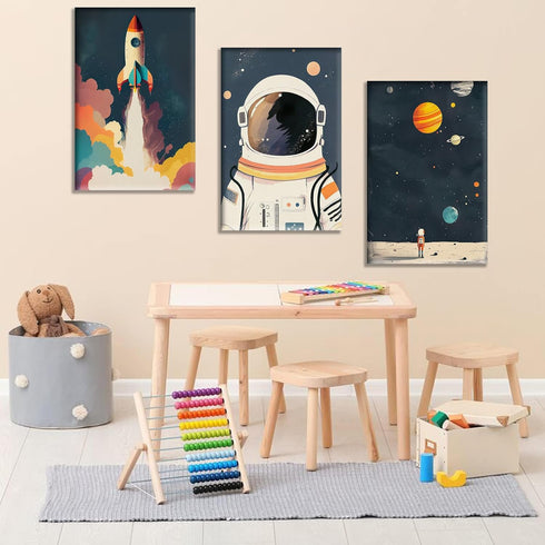 XLXARTQN 3Pcs Astronaut Wall art Nursery Space Adventure Posters Prints Rocketship Wall Decor Explore Dream Galaxy