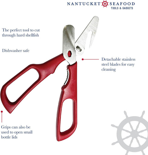 Nantucket Seafood Shears, Stainless Steel Crab and Lobster Scissors With Meat Scoop and Cracker Handle