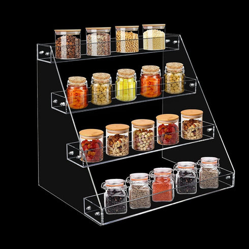 PMMASTO Tiered Spice Rack, Clear Acrylic Vertical Shelves for Kitchen Organization & Storage, 4 Tier