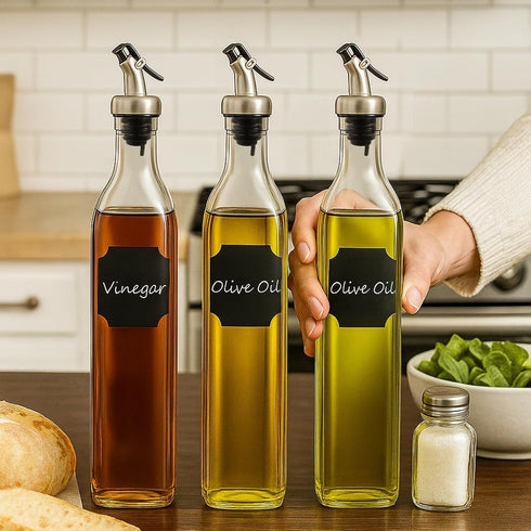 Bottle,4Pack 17 OZ 4 Pourer,2 1 8 (500ml) WERTIOO Olive Oil Dispenser Glass Oil Dispenser for Kitchen with Stainless