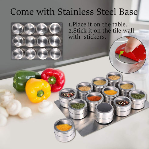 12pcs 94 Upgrade Magnetic Spice Jars with Wall Mounted,Stainless Steel Spice Tins with Lid and Small Holes for Sprinkle