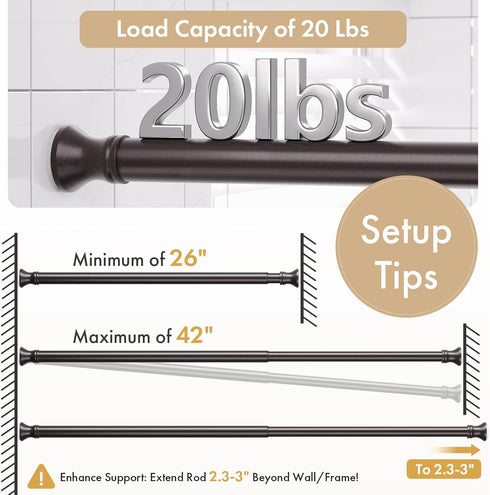Amazer Spring Tension Shower Curtain Rod, 26-42 Inches Rust-Resistance Adjustable Bathroom Rod, No Drill, Bronze