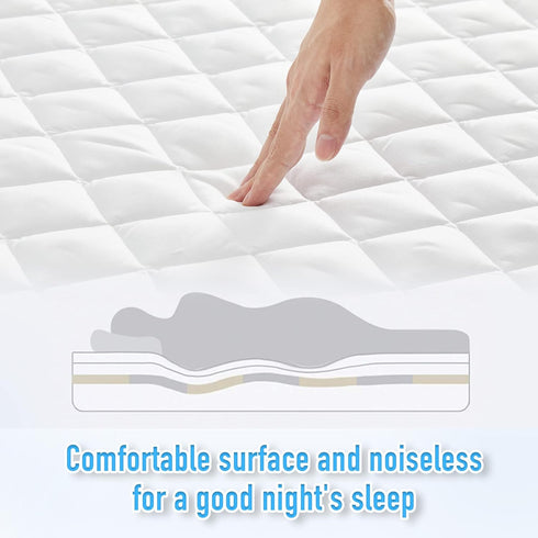 HYLEORY King Size Waterproof Mattress Pad Protector, Breathable Quilted Noiseless Fitted Sheet Up to 21", White