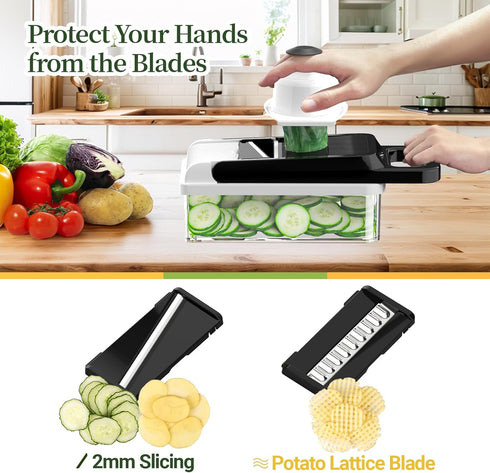 StoreHappily 12-in-1 7 Vegetable Chopper, Blades Veggie Chopper with Container and Lid, Dicer, Slicer, Multifunctional