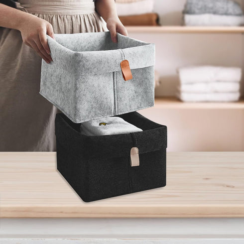 Felt Storage Basket, Large Capacity Folded Closet Storage Bin with Hanger for Clothing, Books, Shoes (Light Gray)