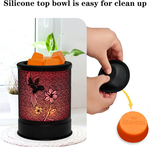 ASAWASA Electric Metal Wax Warmer, Wax Melt Candle Burner with 7 Colorful Changing Lights & 1 Silicone Dish for Home