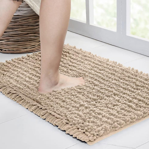Walensee Non Slip Bathroom Rug (32x20 Inch Beige), Water Absorbent Super Soft Shaggy Chenille Mat