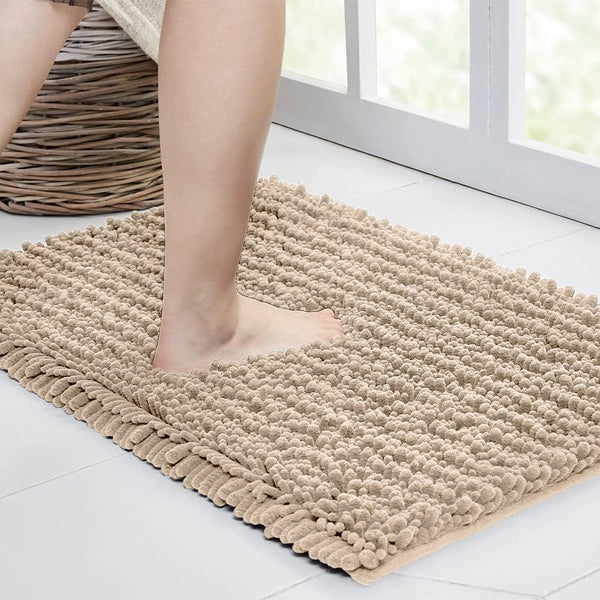 Walensee Non Slip Bathroom Rug (32x20 Inch Beige), Water Absorbent Super Soft Shaggy Chenille Mat
