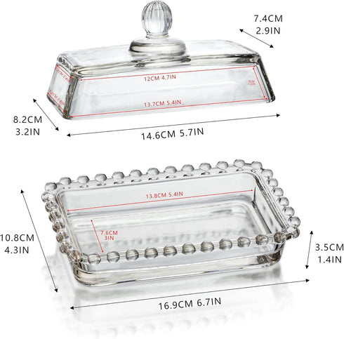 6.5'' 2-Piece Countertop,Dishwasher Clear Glass Butter Dish with Handled Lid,Classic Design Butter Keeper For Safe