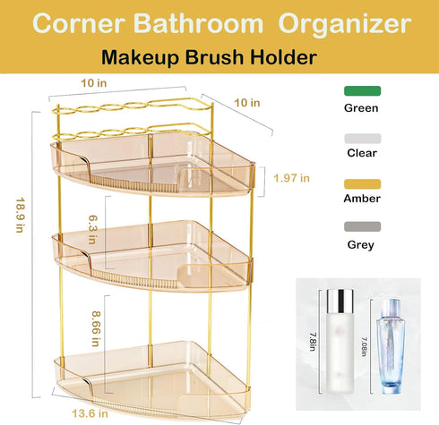 3-Tier Counter Countertop FELIZHOUSE Corner Bathroom Organizer, Bathroom Shelf Makeup & Skincare Storage with Brush