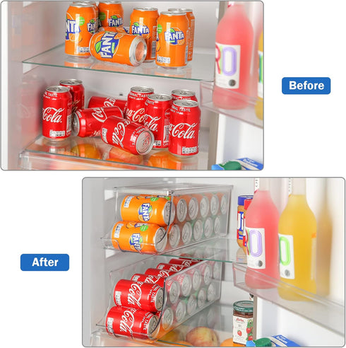 2 Pack Puricon Soda Can Organizer Dispenser for Refrigerator, Plastic Canned Food Pop Beverage Container Holder Storage