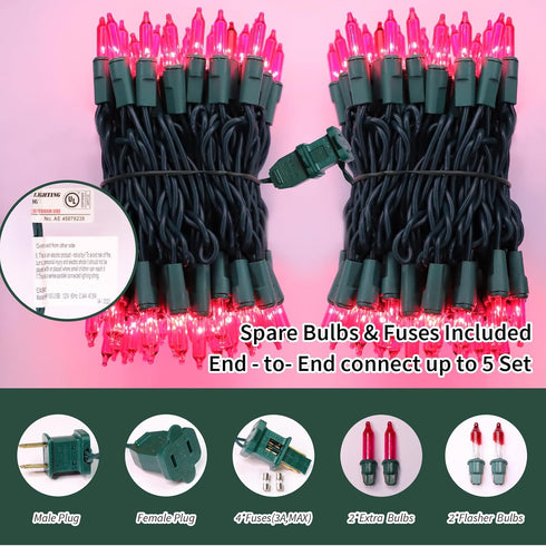 Super-Bright Extendable Pink Christmas Lights - 100 Lights 19.6ft Mini Bulb String Set for Outdoor Holiday Decor
