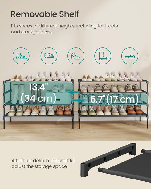 4-Tier 11.7 36.1 27.7 Inches, ULSH034BH01 SONGMICS Shoe Rack, Shoe Storage Organizer, Space-Saving, x x Entryway, Metal