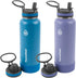 ThermoFlask 40 oz Double Wall Vacuum Insulated Stainless Steel Water Bottles, 2-Pack, Superior Blue/Mauve