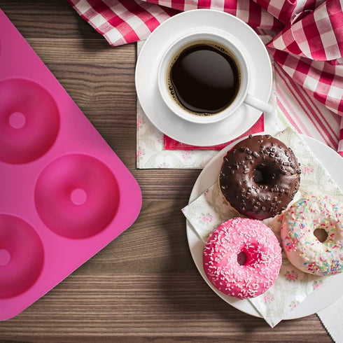 homEdge Silicone Donut Molds, 3-Pack Non-Stick Food Grade Silicone Pans for Donut Baking – Green, Pink, Blue