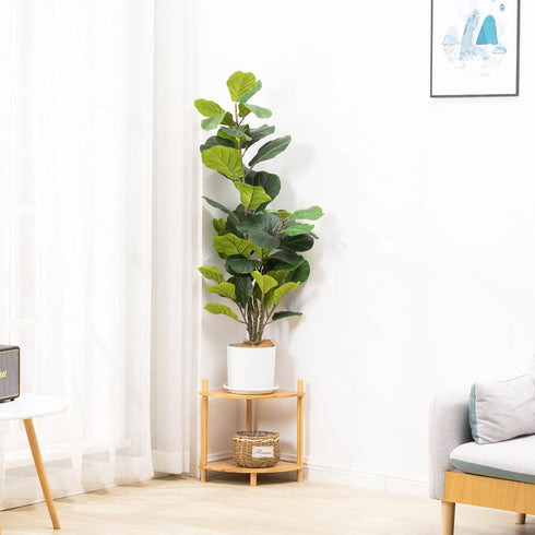 2-Tier Expandable Bamboo Corner Shelf Stand,Corner Bookshelf, Display Storage Shelves with Open Shelves