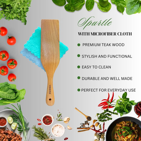 Teak Wooden Spatula, Spoons & Spurtle for Cooking Handcrafted, Natural Non-Stick Kitchen Utensils with Comfort Grip