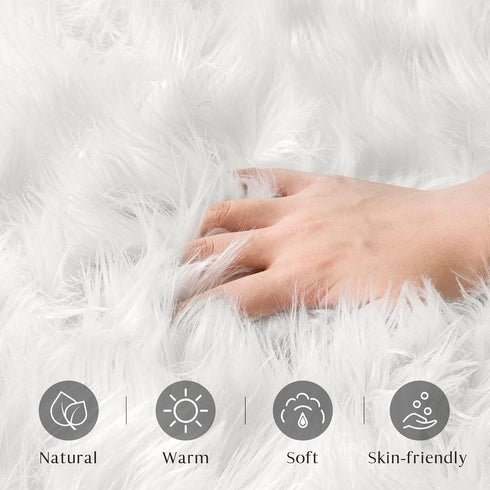 Ashler Faux Fur Rug, Ultra Soft 2.2 x 4 Feet Rectangle, White Fuzzy Shaggy Area Rug for Bedroom, Kids Room, Living Room