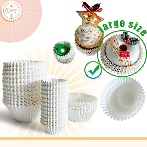 qiqee 300 Count Jumbo Cupcake Liners, White Muffin Liners, Food Grade Baking Cups Paper (Large Size)
