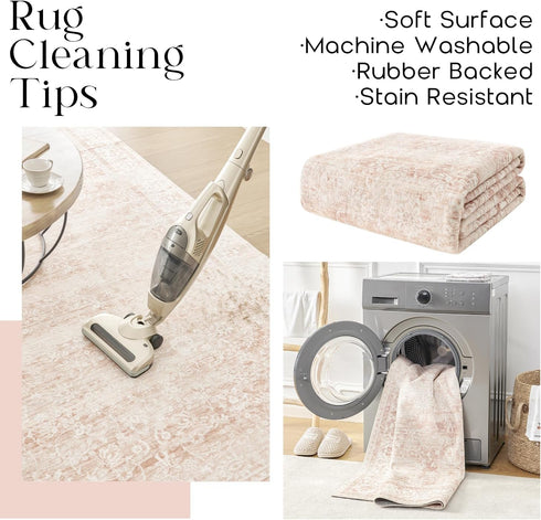 5 7 Playroom,5x7 Pink Nursery Rug for Baby Girl x Neutral Blush Pink Boho Cute Floral Foldable Machine Washable Low