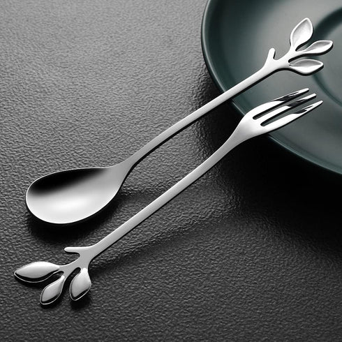 AnSaw Elegant Silver Leaf Coffee Spoons - 10-Piece Mini Stainless Steel Espresso & Dessert Tea Spoons, 4.7"