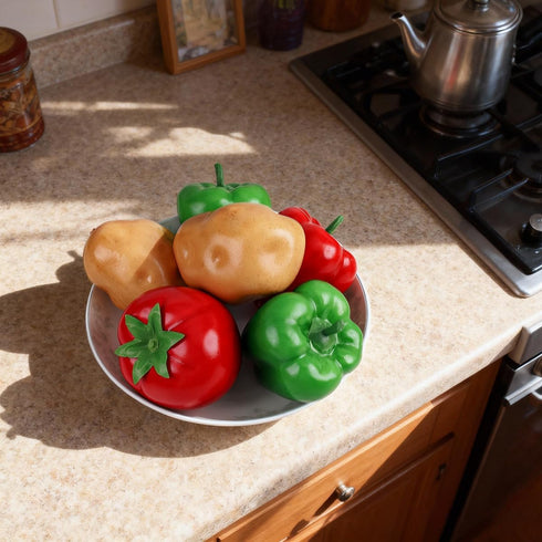 Meiwlong 6Pcs Mix Fake Vegetables Bell Peppers,Potato,Tomato,Realistic Artificial Vegetable for Home Decoration,Fake