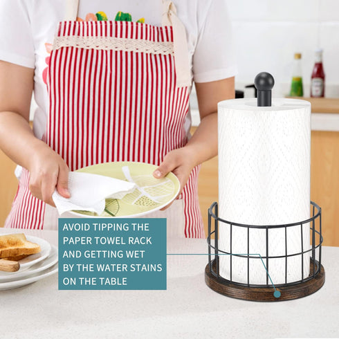 Standing Paper Towel Holder for Bathroom Countertop, Heavy Duty Wooden Base Paper Towel Rack for Kitchen