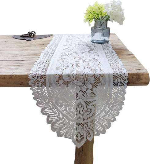 Tinsow 2 Pack Cotton Crochet Lace Rectangular Table Runner, Dresser Scarf Doilies (White Style, 13" X 44")