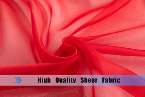 WPM Red Sheer Curtains, 58" Wide x 84" Long, 2 Panels Living Room Window Treatment Rod Pocket Sheer Voile