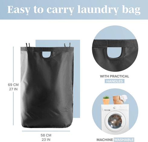 Lonbet Double Laundry Hamper with Lid Cover, Bamboo Dual Section Basket, Removable Bags, 39.6 Gallons (Black)