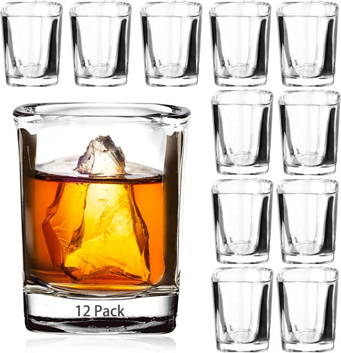 Ruckae 12 Pack 2 OZ Shot Glasses Set, Clear Shot Glasses Bulk with Heavy Base for Vodka Tequila Whiskey