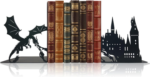 Xyverart Unique Metal Castle Dragon Bookends, Midieval Castle Mystic Decorative, Fantasy Bookends, Decorative