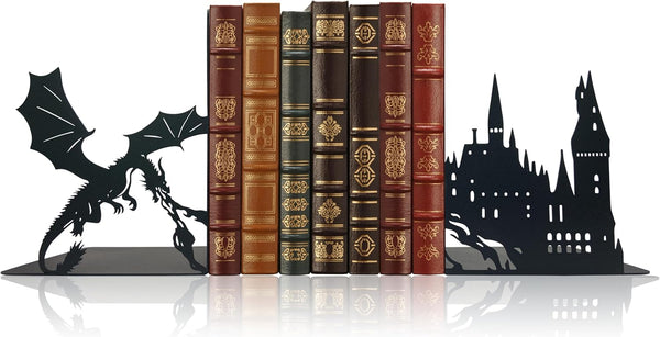 Xyverart Unique Metal Castle Dragon Bookends, Midieval Castle Mystic Decorative, Fantasy Bookends, Decorative