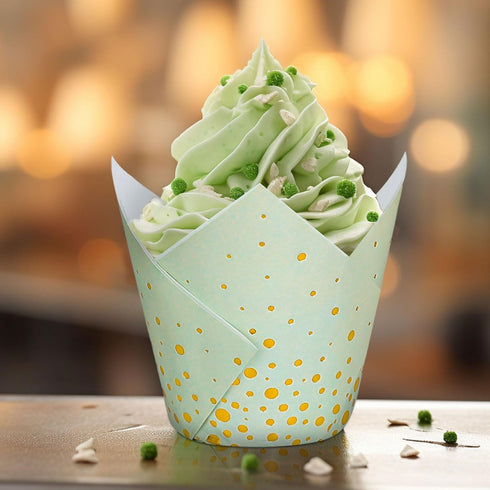 Whaline 200Pcs Sage Green Gold Dots Tulip Cupcake Liners, Greaseproof Muffin Baking Liners for Party Decor