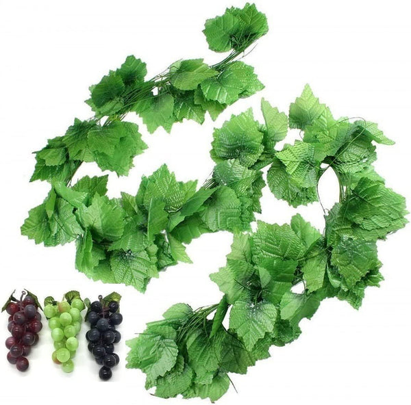12 Strands 90 ft Artificial Fake Grape Vines - Hanging Plant Garland with 3 Strings Grapes for Decor