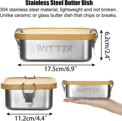 BSTKEY Countertop, 1 2 Butter Dish with Lid for Stainless Steel Butter Holder Container with Silicone Sealing
