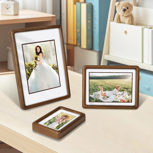 SZKYSJGS 4x4 4 4 2.5x2.5, Wood Picture Frame, Solid Natural Walnut Rounded Corner Photo Frame with Tempered Glass, x