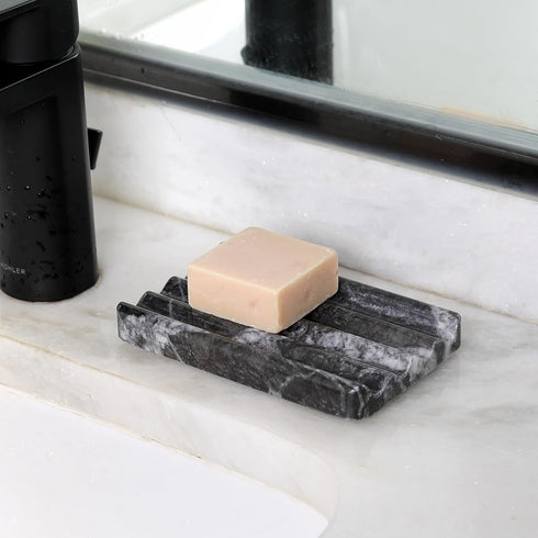Karibiber Marble Soap Dish, Bar Soap Holder Shower, Black Soaps Bathroom Saver with Water Ripple Design, Easy Cleaning