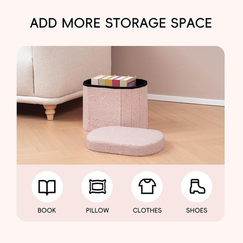 16.1"x12.2"x12.2" PINPLUS Storage Ottoman Boulce Tufted Oval Small Ottomans for Living Room Foot Rest with Storage