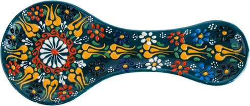 Handmade Spoon Rest, Ceramic Spoon Rest for Stove Top, 10" Spoon Rest for Kitchen Counter, Dishwasher Safe Spoon Holder for Stove, Housewarming Gifts Utensil Rest, Colorful Spoon Rests (Emarald Green)