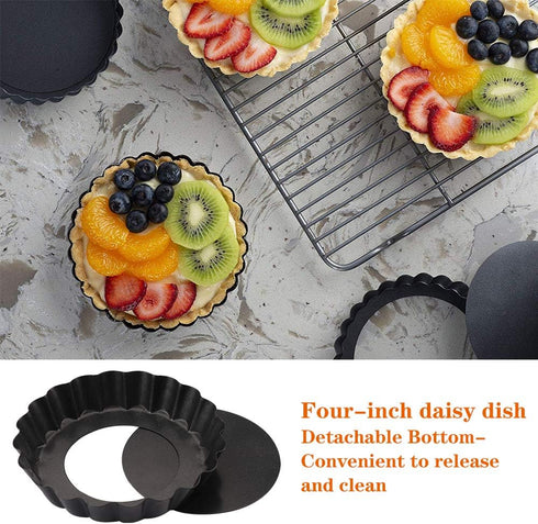 Mini Tart Pan Set of 6, Non-Stick 4 Inch Quiche Pan, Removable Bottom Tart Pan for Pies, Quiche Bakeware, Desserts
