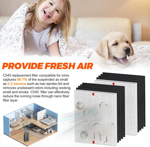 C545 H13 True HEPA Replacement Filter S by Blutoget-Fit for Winix C545 Air Purifier, 2 HEPA + 8 Carbon Filters